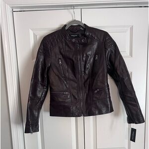 NWT Kenneth Cole Women's Classic Short Moto Faux Leather Jacket
